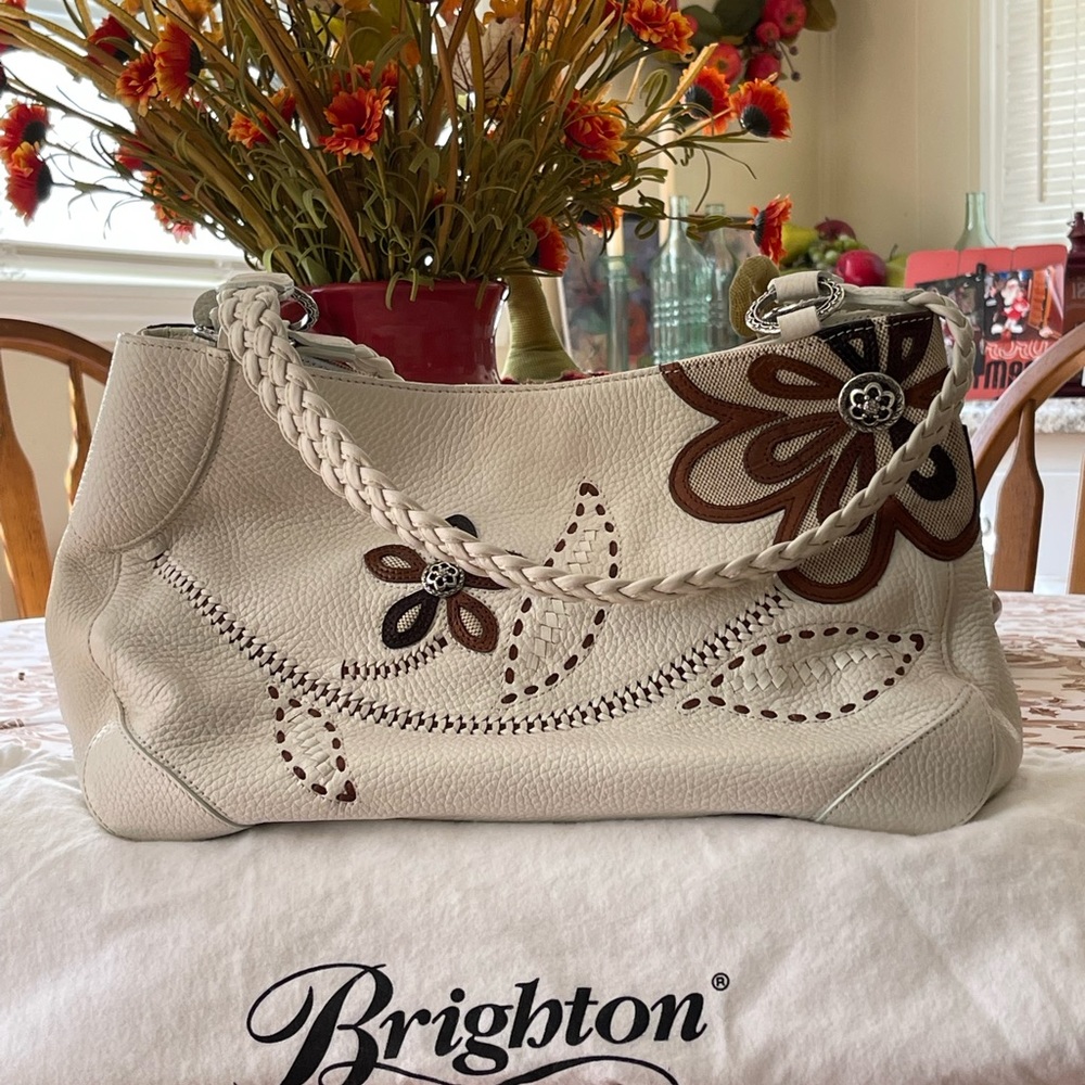 Brighton White/Brown Leather Purse.